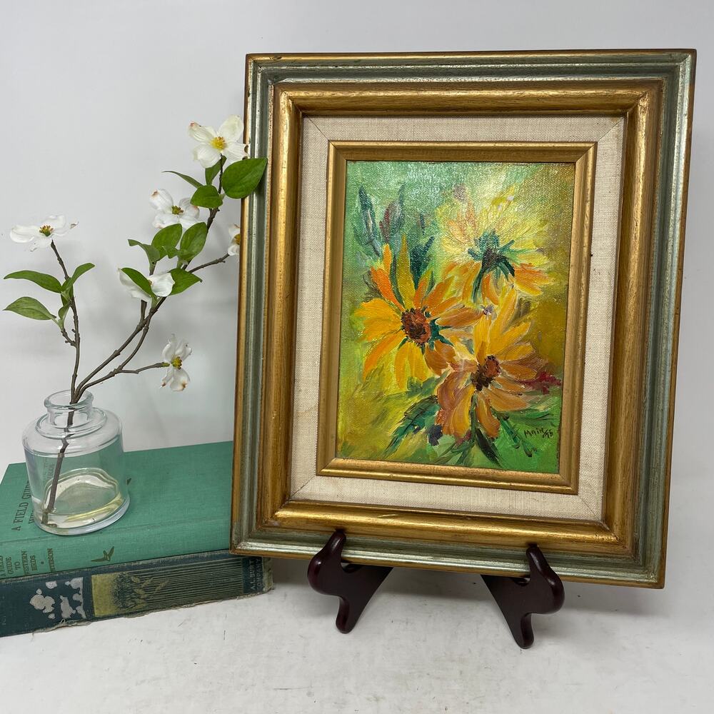 Vintage Original Framed Daisies Sunflowers Floral Painting